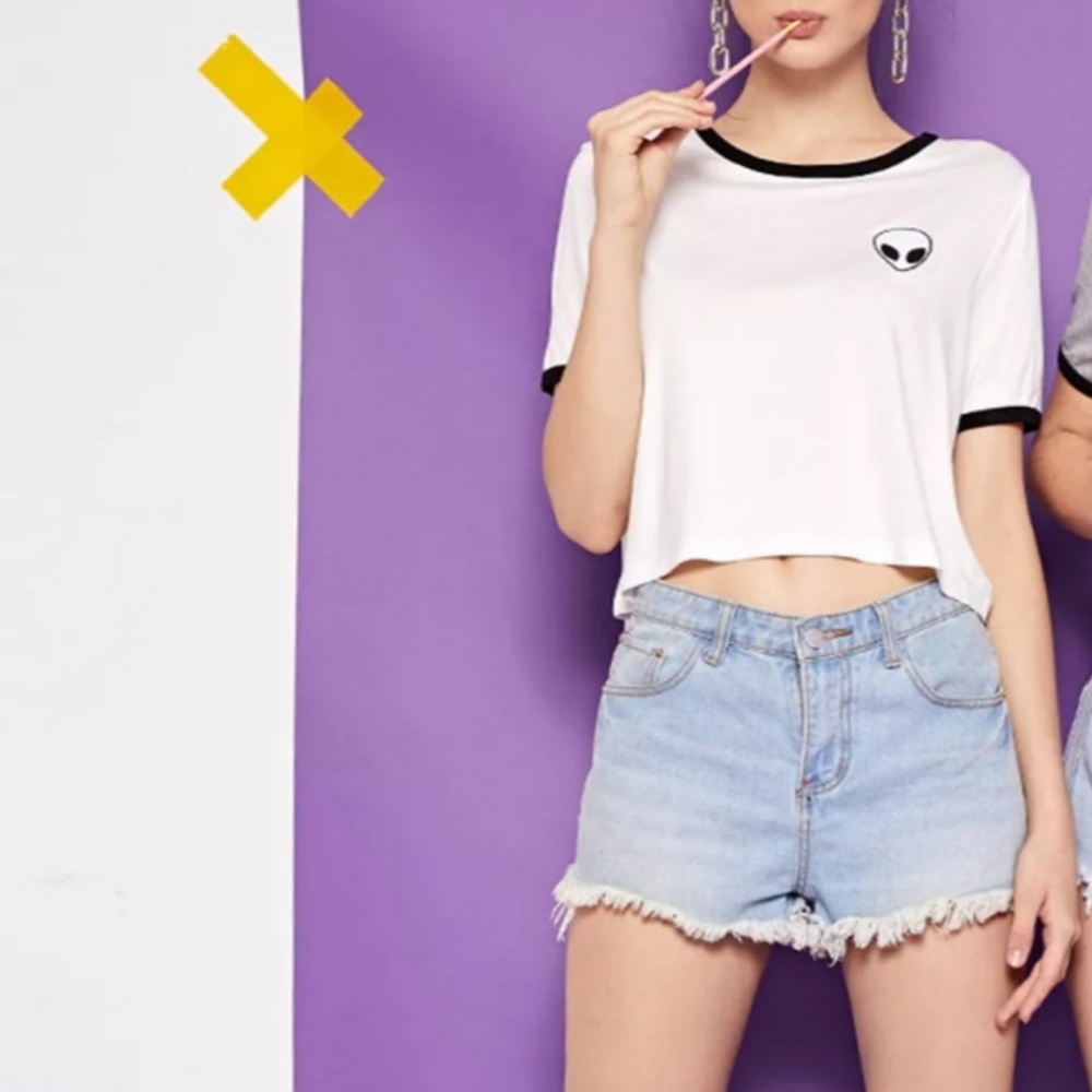 Short Sleeve Ringer Crop Tee Size M - Picture 5 of 7